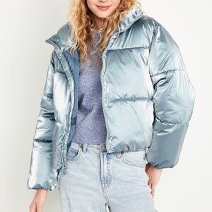 NWT OLD NAVY Water-Resistant Shiny Puffer Jacket (Dusty Blue) (Size XL)